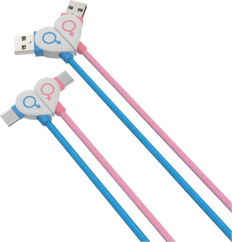 USBC kabel 2X 1M, blå/rosa