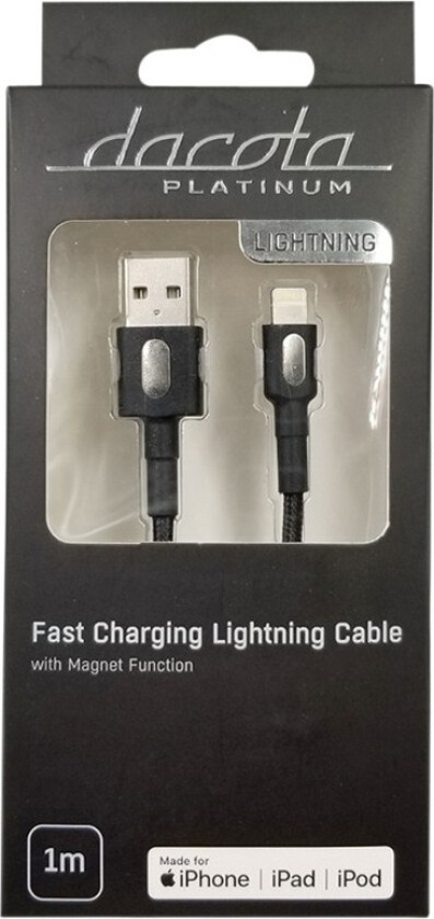 USB-Lightning Magnet kabel 1M, sort