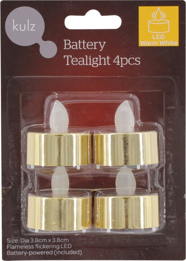 LED Telys Stearin 4 stk, gull