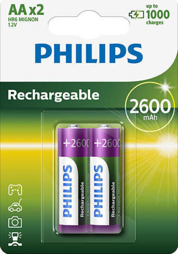 Batteri Philips Oppladbart AA, 2pk