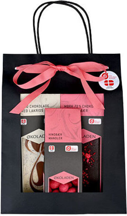 Sjokolade Gourmet Gavepose Rosa Ø M. 2 Sjokoladebarer og Dragee Mandler - 240 g