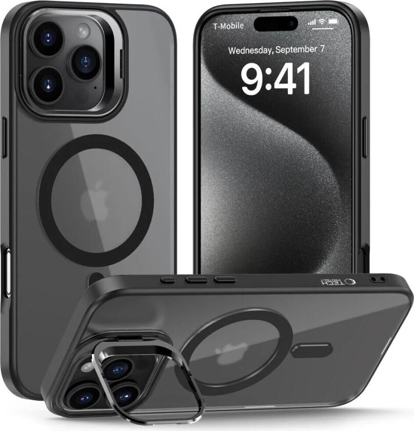 iPhone 16 Pro Tech-Protect Magstand Deksel - MagSafe Kompatibel - Matt Svart