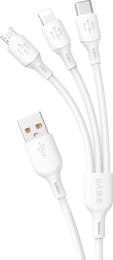 Usb-Kabel L8a-3In1 3In1-Kabel Usb-A/Usb-C - Microusb - Lightning 480Mb/S 6A 1,2M Hvit