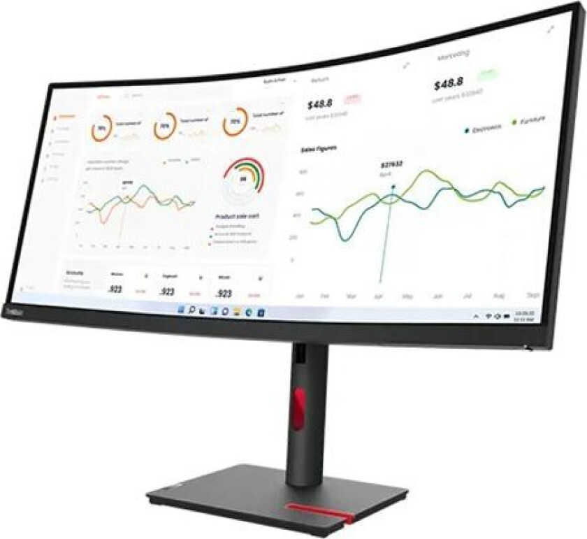 Thinkvision T34w-30 - Led-Skjerm - Kurvet - 34" - 3440 X 1440 Uwqhd - Va - 350 Cd/M² - 3000:1 - 4 Ms - Hdmi, Displayport, Usb-C - Ravnsort - M