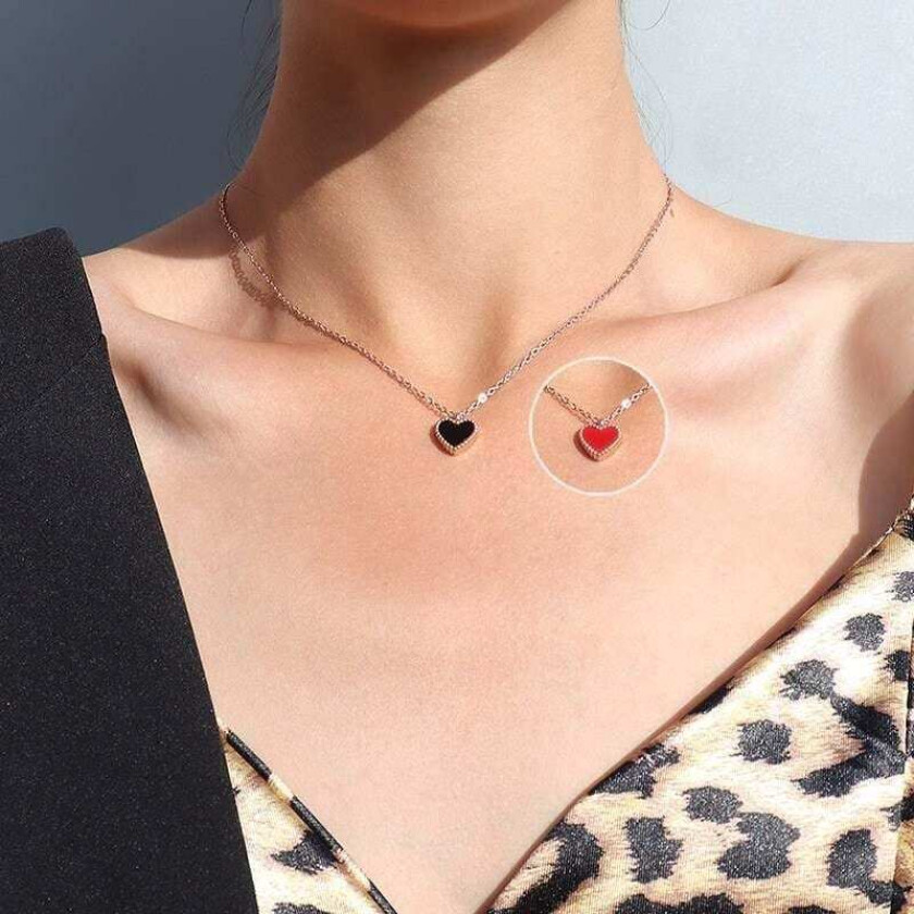 Necklace with heart 2 sides - red and black - change according to mood