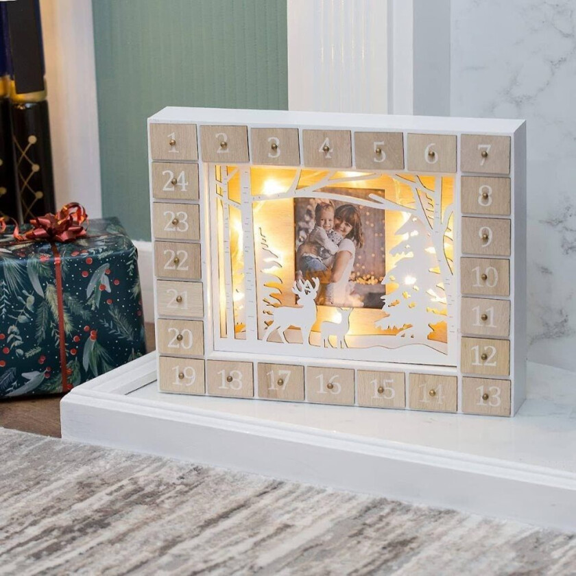 A2z Stor Återanvändbar Trä Adventskalender m Belysning o 24 Lådor