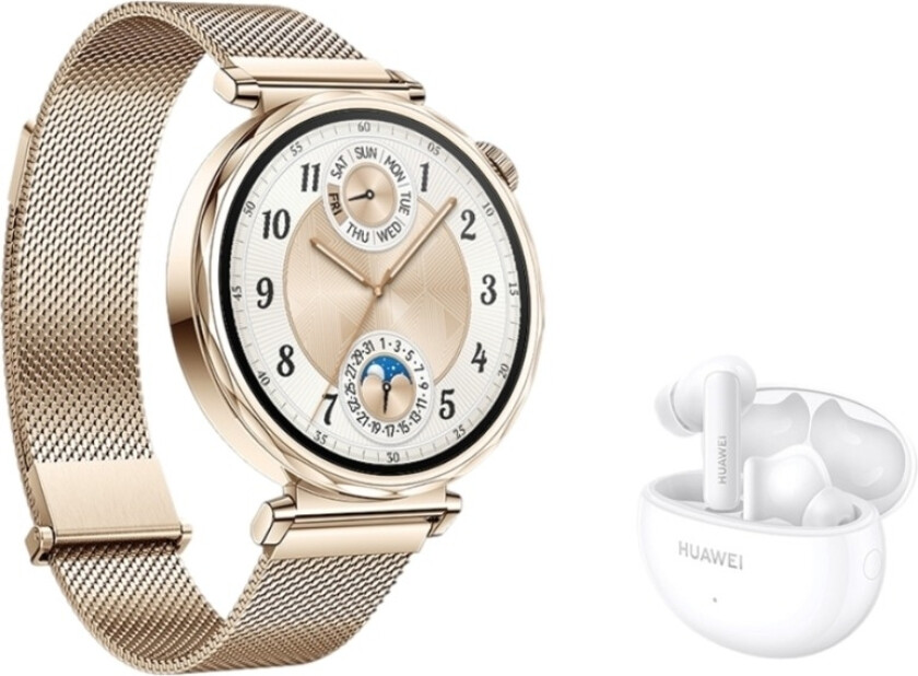 HUAWEI WATCH GT 5 41 mm smartklokke, gull + FreeBuds 5i