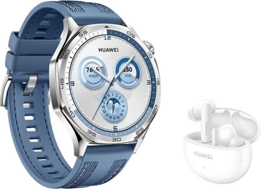 HUAWEI WATCH GT 5 46 mm smartklokke, blå + FreeBuds 5i True Wireless ørepropper