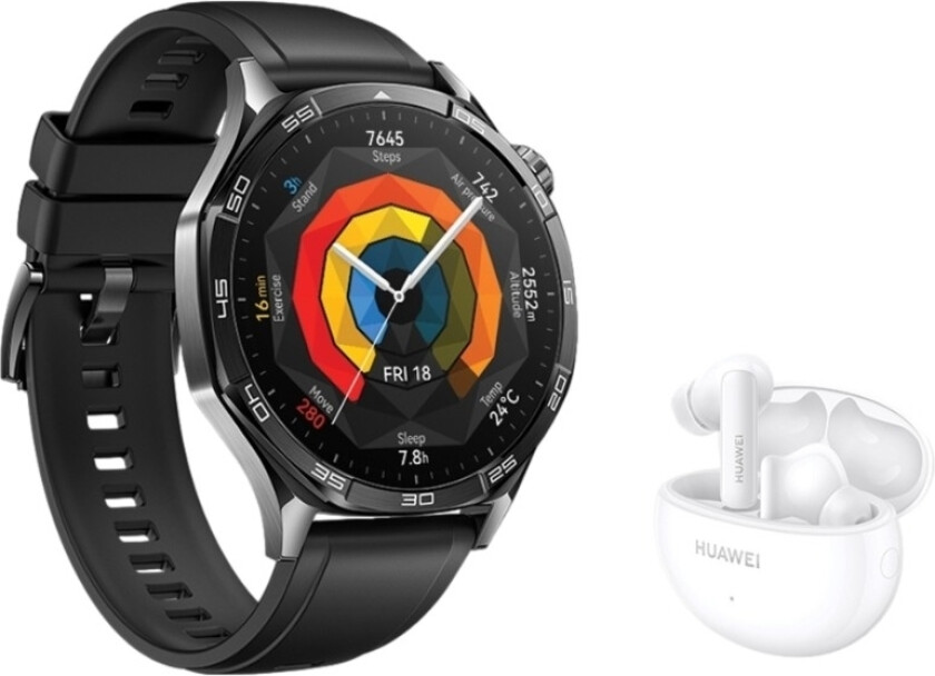 HUAWEI WATCH GT 5 46 mm smartklokke, svart + FreeBuds 5i True Wireless ørepropper