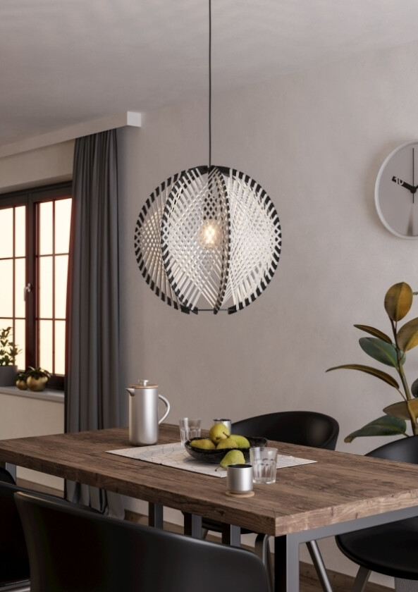 Eglo Waverton Pendel Ø480 E27 Sort/Træ/Hvid