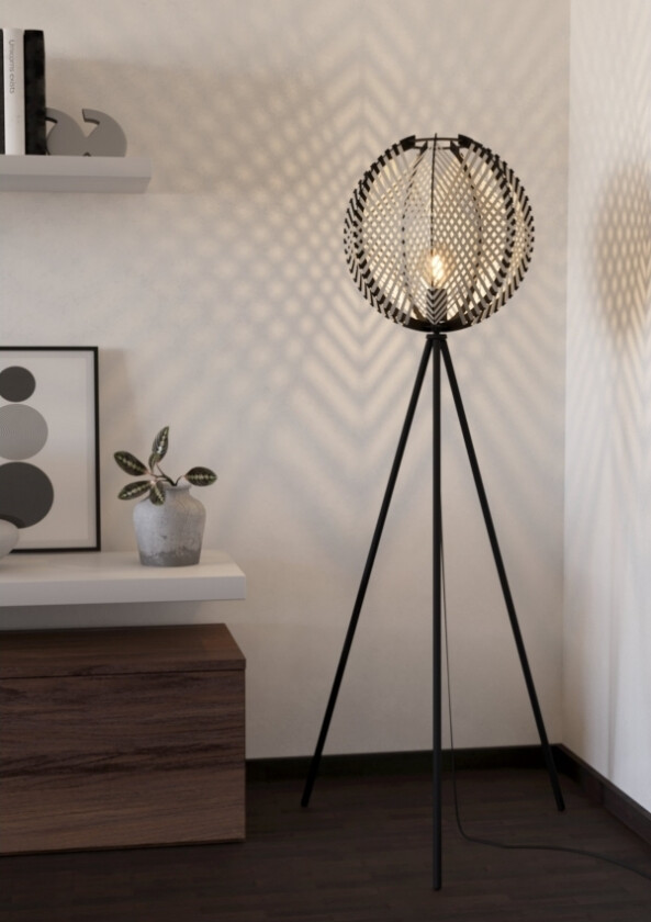 Eglo Waverton Gulv H1430 E27 Sort/Træ/Hvid