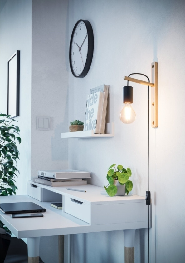 Eglo Pockley Væg E27 Sort/Træ Fsc