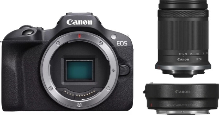 Eos R100 Kamera + Rf-S 18-150 Mm F3.5-6.3 Is Stm + Monteringsadapter Ef-Eos R