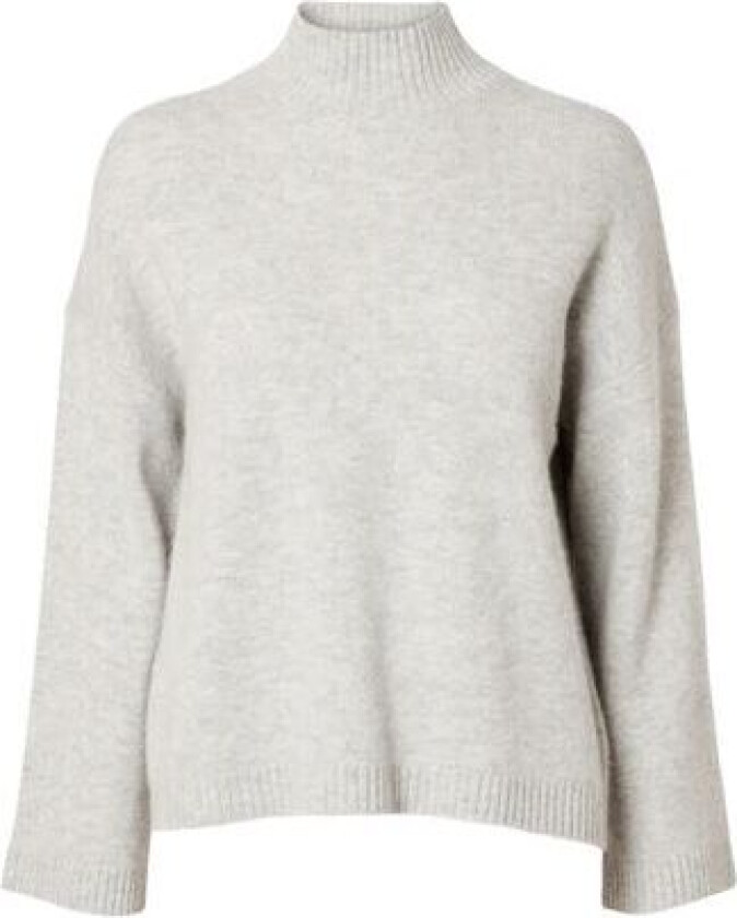 Cille Ls Knit High Neck - Light Grey Melange L