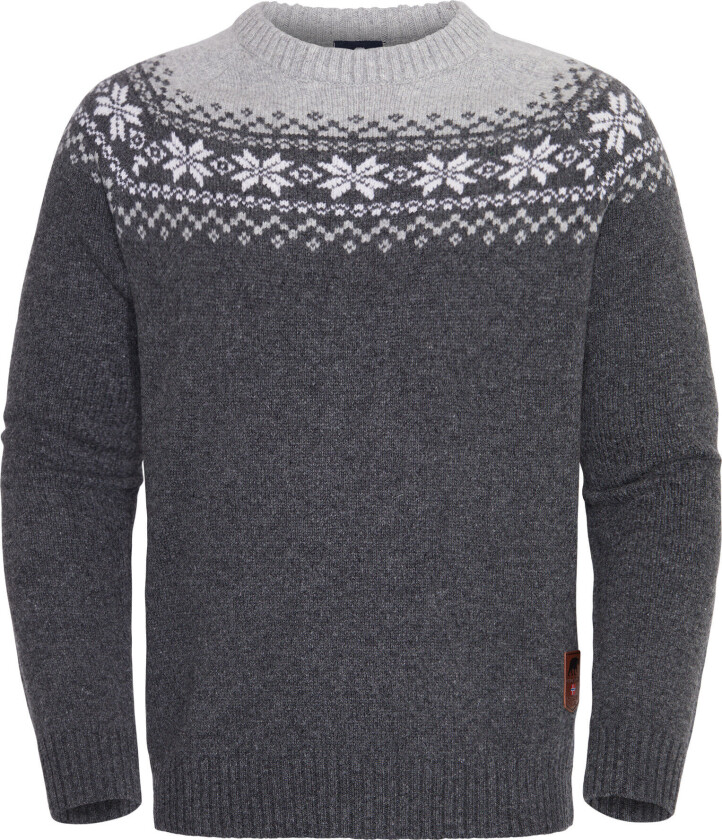 Snøkrystall Round Neck Ullgenser Herre Dark Grey/Light Grey/White L