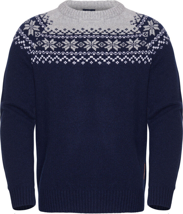 Snøkrystall Round Neck Ullgenser Herre Dark Navy/Light Grey/White XL