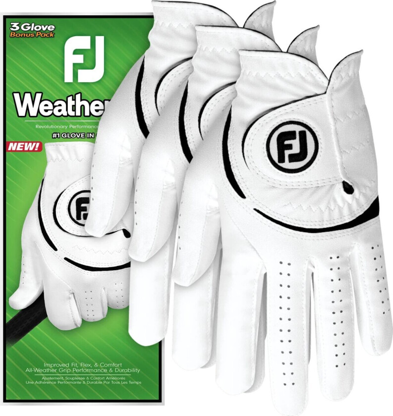 Footjoy Weathersof 3-Pack MLH, golfhanske, herre WHITE/BLACK