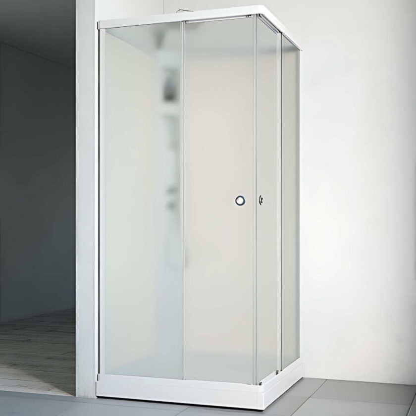 Flow Rett Dusjkabinett Innfelt Blandebatteri Ice Hvit / 81x81cm Glass