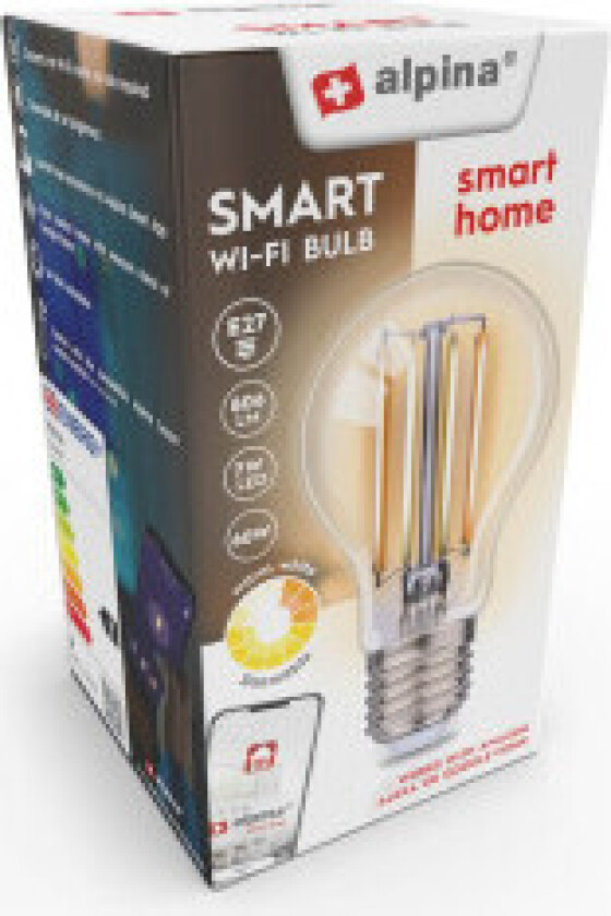 Alpina - Smart Wi-Fi-pære, E27-sokkel, effekt 7 W, varmhvit