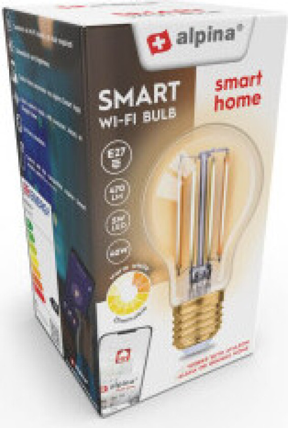 Alpina - Smart Wi-Fi-pære, E27-sokkel, effekt 4,9 W, varmhvit