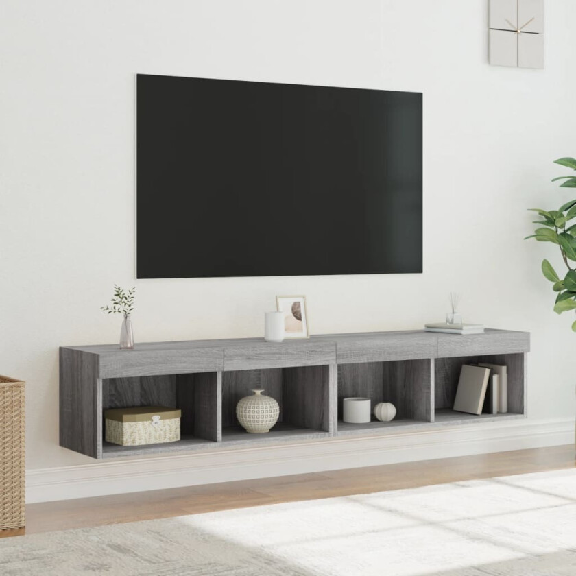TV-benker med LED-lys 2 stk grå sonoma 80x30x30 cm