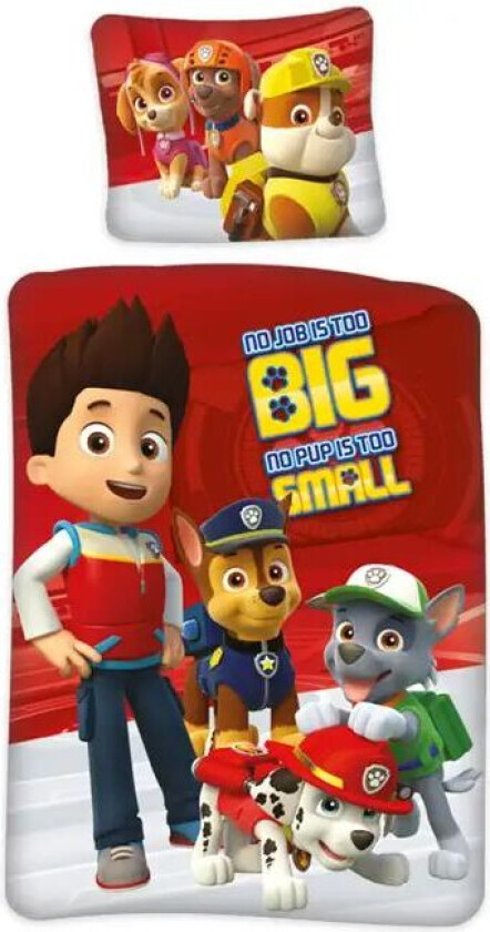 Paw Patrol sengetøy junior - 100x140 cm - Sengesett Paw Patrol - Stor og liten - 2 i 1 design - 100% bomull