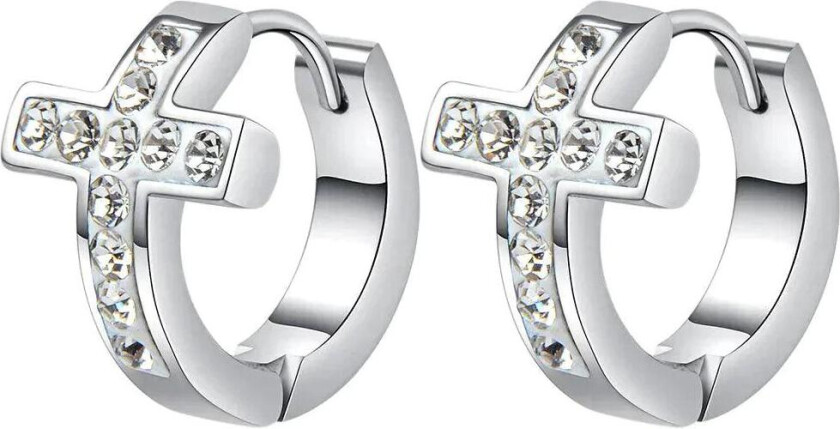 Rustfritt stål Cross Charm Hoop øredobber sølv