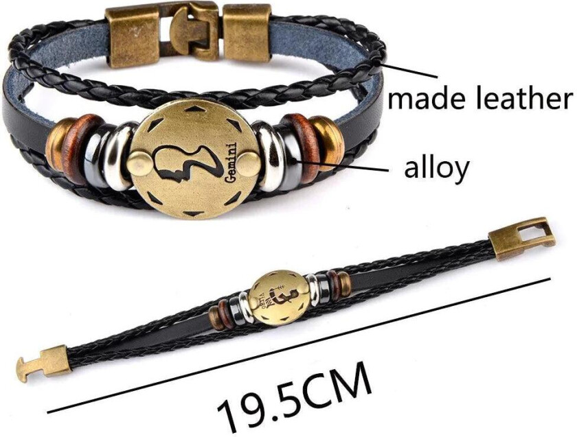 Horoskop stjernearmbånd med perler i skinn - Tvillingen