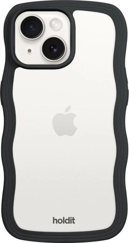 Holdit iPhone 15 / 14 / 13 Wavy Deksel - Black / Transparent