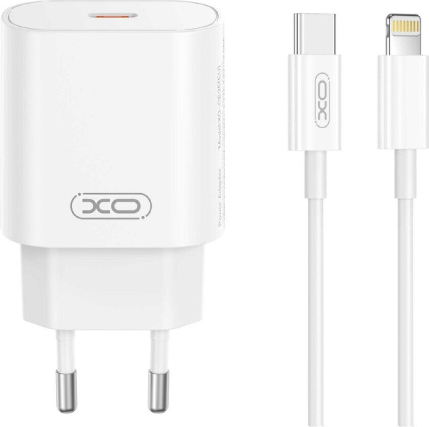 XO väggladdare CE25 PD 25W 1x USB-C vit + kabel USB-C - Lightning