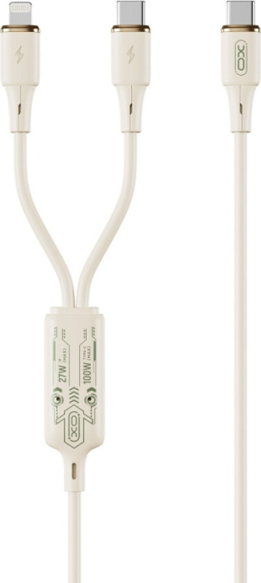 XO kabel NB-Q262 2in1 PD USB-C - Lightning + USB-C 1,2m beige 60W
