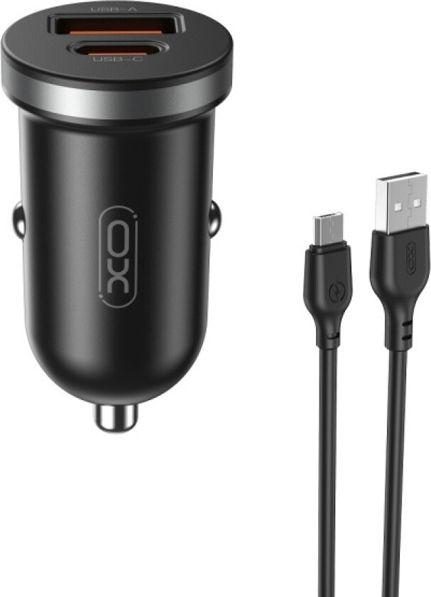 Bilde av XO billaddare CC56 PD 30W QC 1x USB 1x USB-C svart + USB - microUSB-kabel