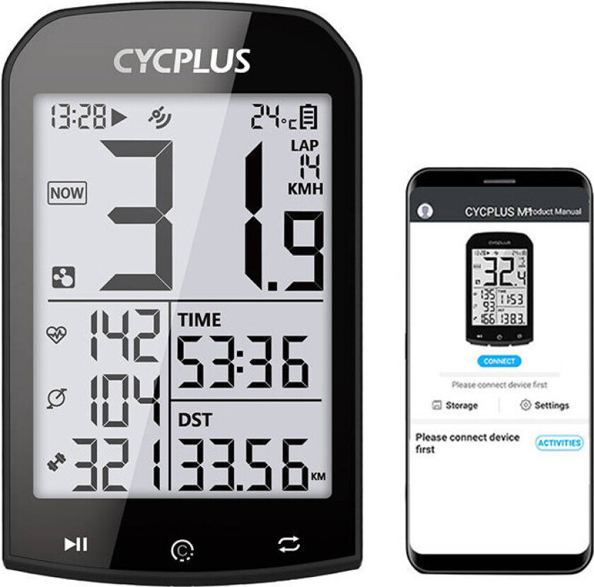 Bilde av Cycplus M1 sykkelcomputer - 2,9", GPS, oppladbar, USB-A/USB-C, distanse, tid, hastighet - 30 timer