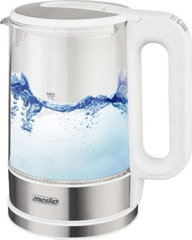 Home Ms 1301W, 1,7 L, 2200 W, Rustfritt Stål, Gjennomsiktig, Hvit, Glass, Rustfritt Stål, Justerbar Termostat, Vannivåindikator