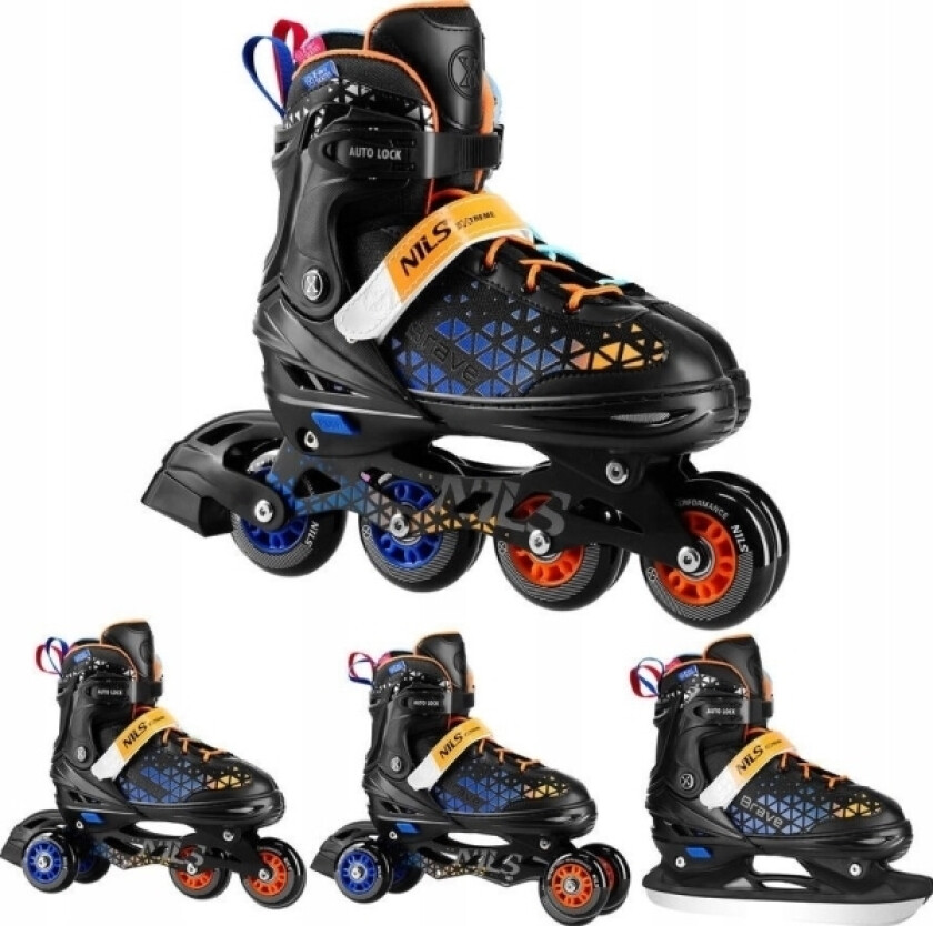 Nils Extreme Nh18190a Rulleskøyter 4In1 Brave Blå-Oransje Skøyter Størrelse. L(39-43) Med Dimensjoner P. Nils Ekstrem Hockey