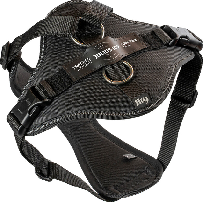 Longwalk Light hundesele med sporingsveske - svart - Størrelse XL: Brystomkrets 70 - 90 cm
