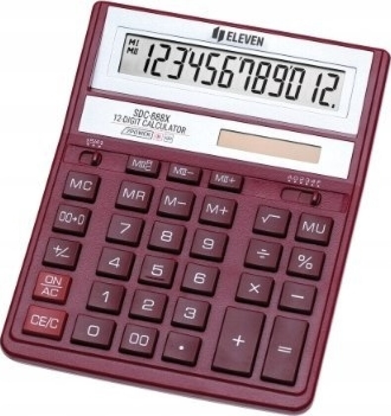 Eleven Eleven-Kalkulator Sdc888xrd-Kalkulator, 12-Sifret Rødt Display