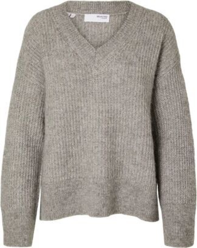 Alva Melange Ls Knit V-Neck - Steel Gray Birch XL