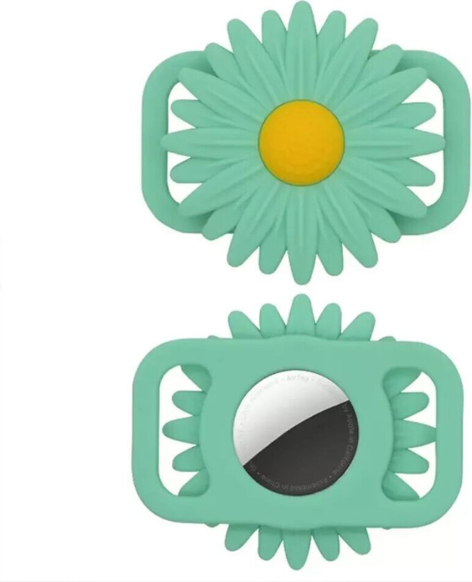 AirTag-etui i Silikon til Kjæledyrhalsbånd - Blomst - Grønn