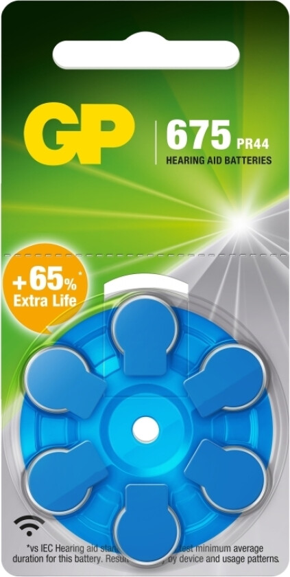Gp Batteries 103251, Engångsbatteri, 675, Pr44, Zink-Luft, 1,45 V, 6 Styck, Blå