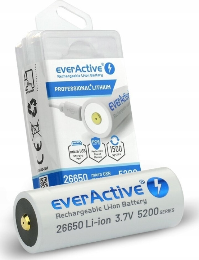 Bilde av Everactive-Batteri 26650 3,7V Li-Ion 5200 Mah Mikro-Usb