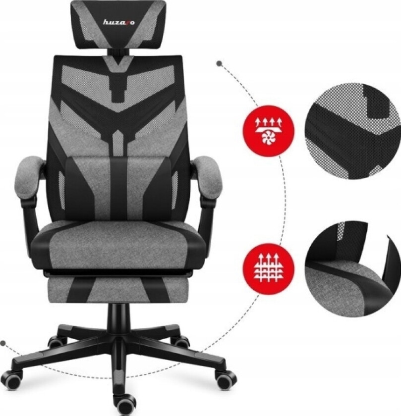 Huzaro Combat 5.0, Pc-Gamingstol, 140 Kg, Maske Sete, Mesh Ryggstø, Pc, Sort