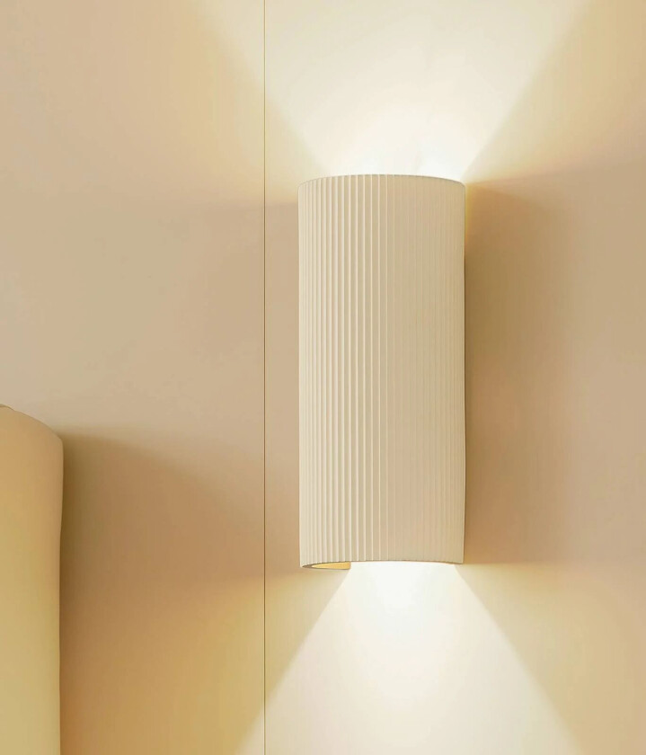 vegglampe Colja, rund, høyde 30,5 cm, gips, hvit