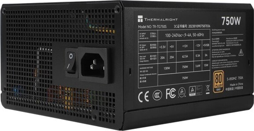 TG S (Non-Modular) Svart - Strømforsyning (PSU) - 750 Watt - 120 mm - ATX 3.0 - 80 Plus Gold sertifisert