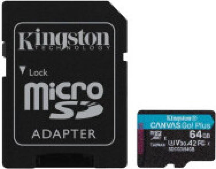Kingston Canvas Go Plus microSDXC - Minnekort 64GB A2 V30 Klasse 10 UHS-I U3 170/70 Mb/s med adapter