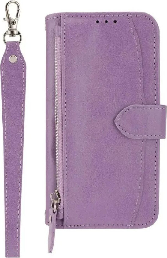 Samsung Galaxy A25 (5G) Kunst Skinn Deksel med Glidelåslomme og stropp - Lilla