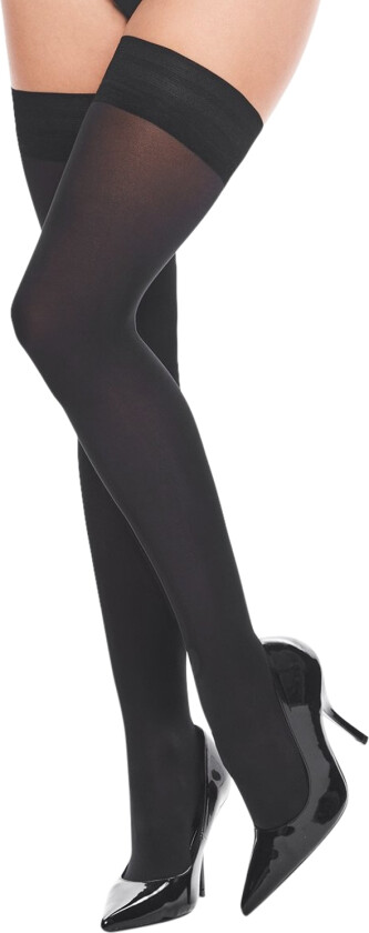 svarte stayups med bredt bånd - Svart - S/M