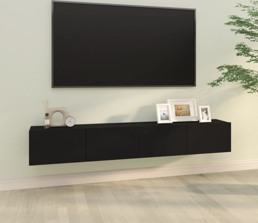 Vegghengte TV-benker 2 stk svart 100x30x30 cm konstruert tre