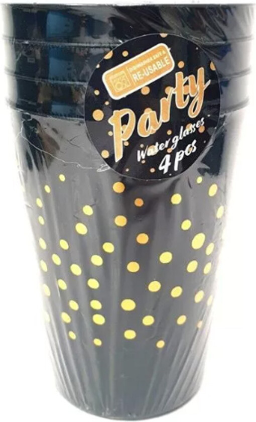 Water Glass Black 4 stk.