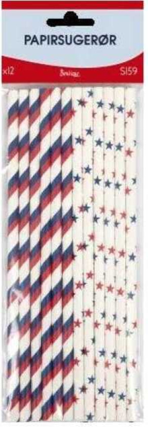 Papirsugerør, Rødt, hvit og blå, pk/12